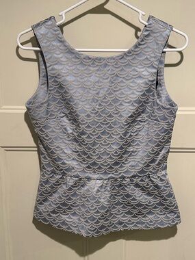 H&M Light Blue and Silver Scallop Jacquard Peplum Top - 8